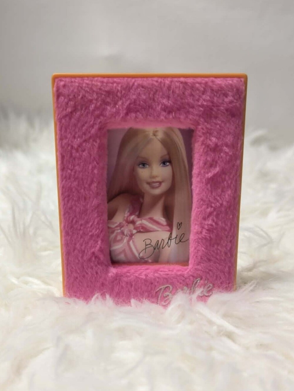 Y2k vintage 2000s 2002 barbie pink fur photo frame Rare